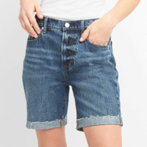 GAP Bermuda Mom Raw Hem High Rise High Waist Jean Shorts Size 25 - Picture 2 of 16